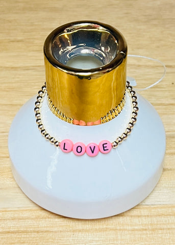 4 MM Pink & Gold "Love" Beaded Ball Bracelet