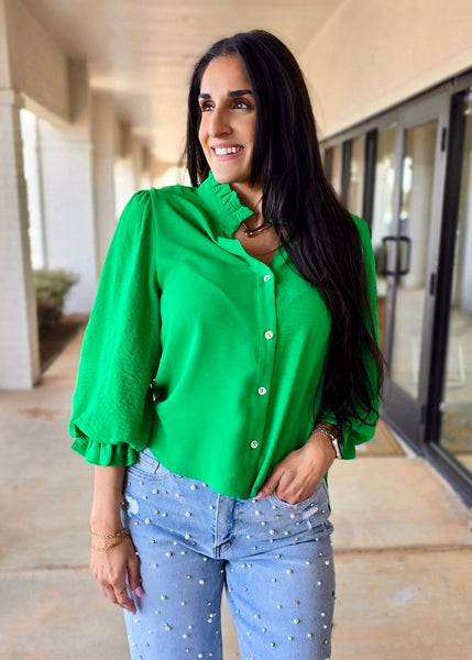 Ordinary Days Kelly Green Button Up Top
