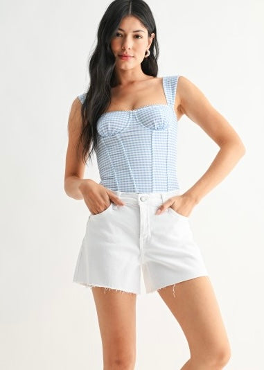 Aleena Mid Rise White Denim Short