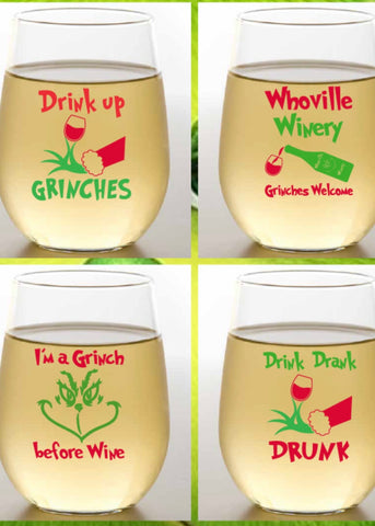 DRINK UP GRINCHES Shatterproof Wine Glasses: 4pk