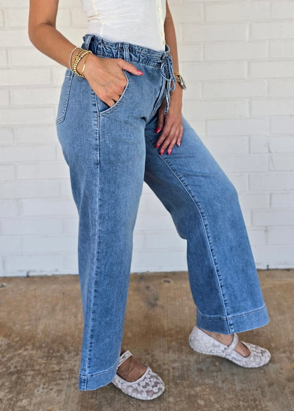 Layla Pull On Drawstring Wide Leg Denim
