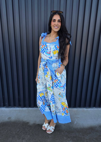 Sicily Standards Blue Patterned Sleeveless Maxi Dress