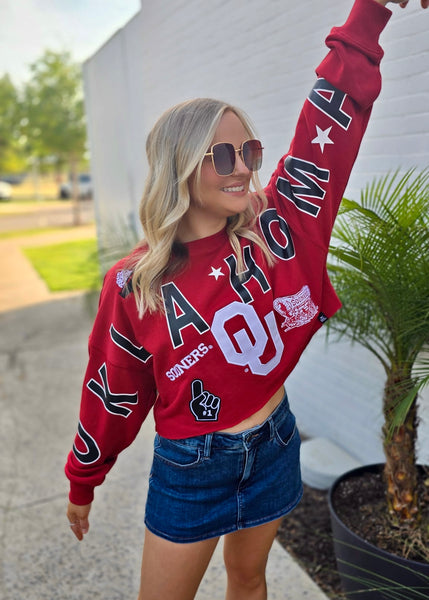 Oklahoma Patched Up Crimson Cropped Longsleeve