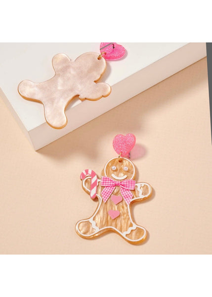 Acrylic Pink Gingerbread Cookie Drop Earrings
