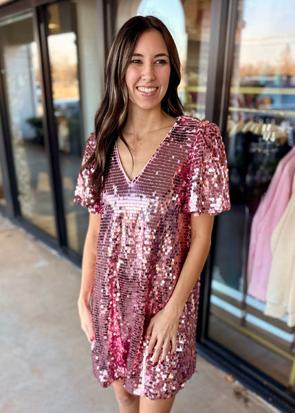 A Night Out Pink Sequin Dress