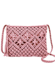Woven Boho Tassel Pink Crochet Shoulder Bag