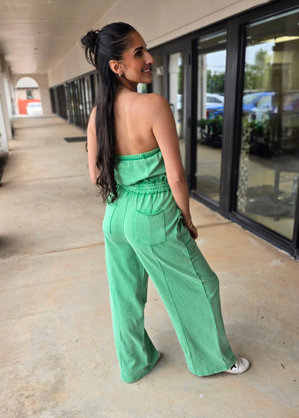 No Exposure Green Strapless Jumpsuit