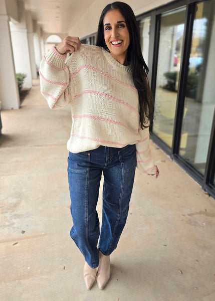 Playful Pink & Ivory Striped Sweater