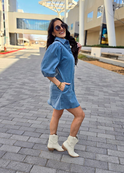 Picture Perfect Denim Puff Sleeve Dress