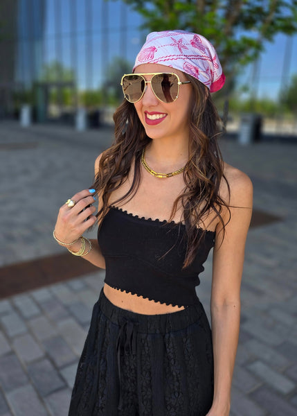 Still With It Scalloped Cropped Tube Top - Black