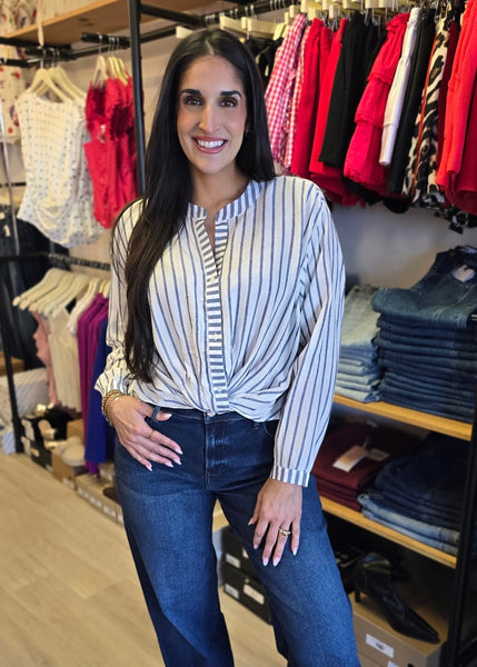 Thriving Twists Navy & White Striped Top