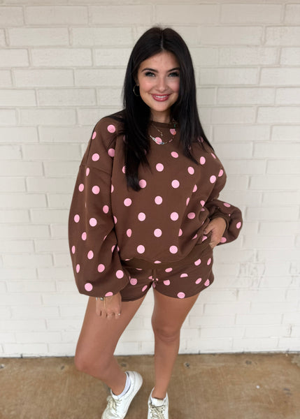 Treat Yourself Brown & Pink Polka Dot Sweatshirt & Short Set