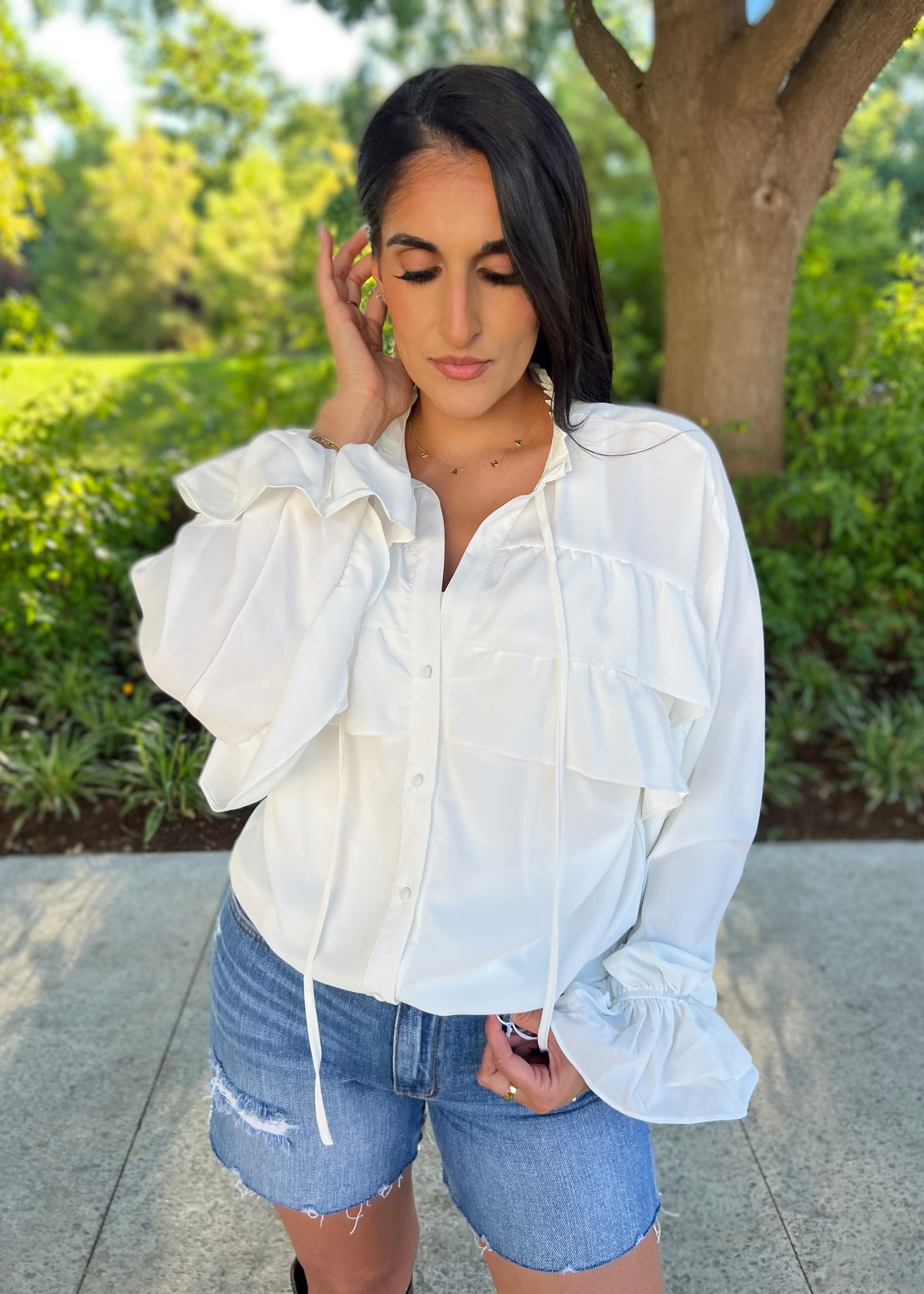 Every Breath You Take White Ruffle Sleeve Top