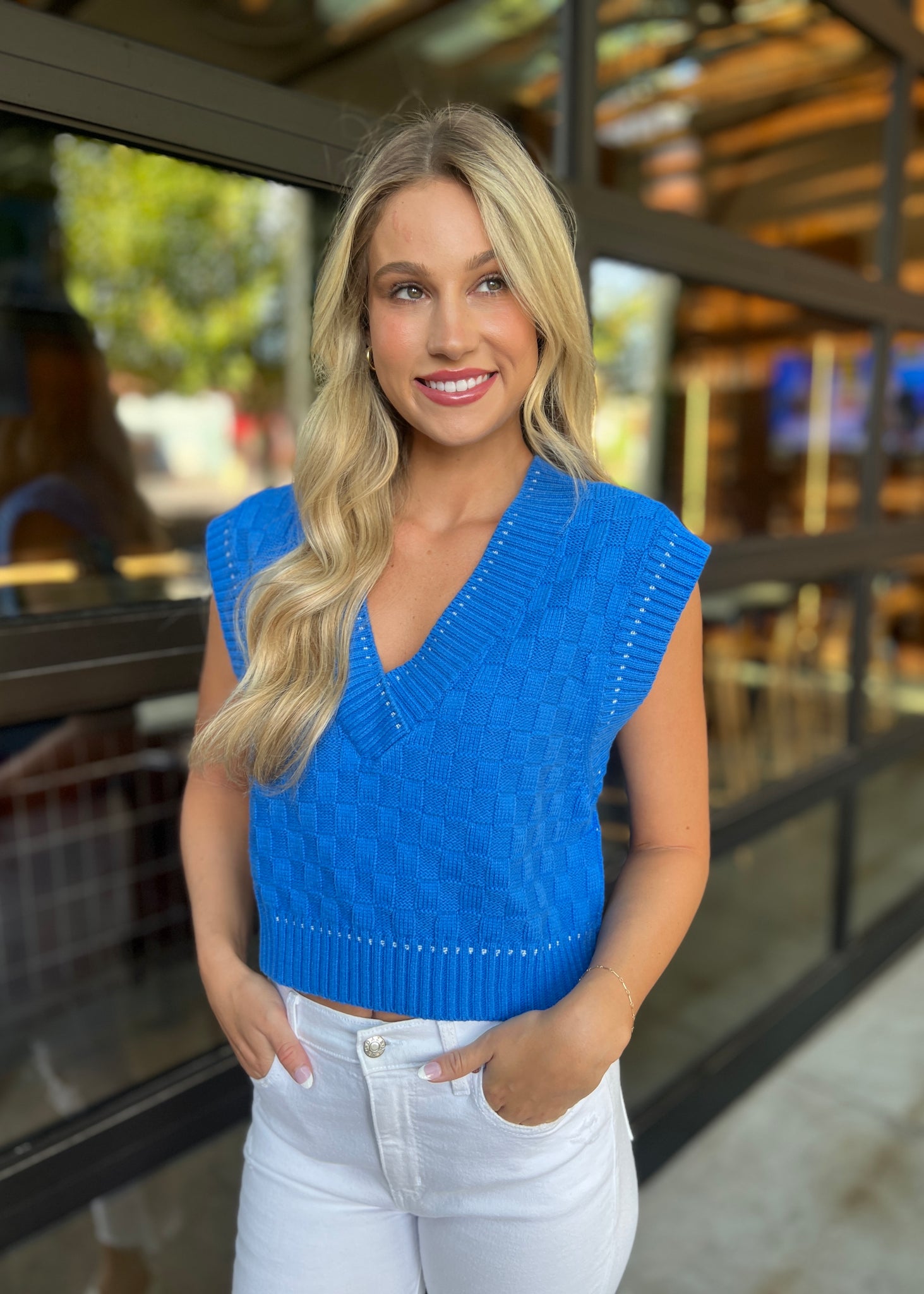 Blame It On My Momma Blue V Neck Sweater Vest