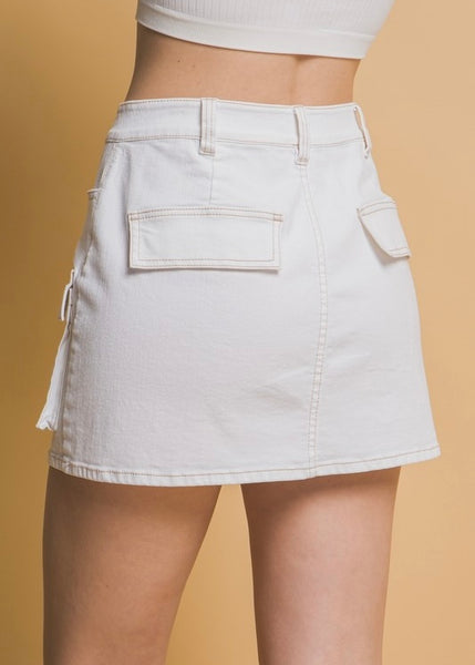 Stand Alone White Cargo Denim Mini Skirt