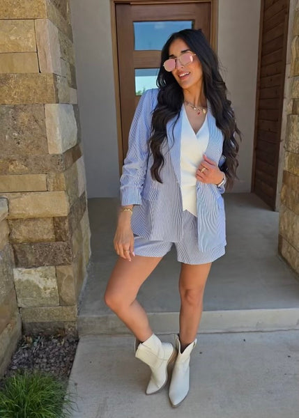 Effortless Decision Blue & White Striped Shorts