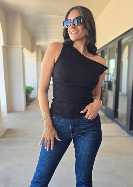 On My Way Black Off-Shoulder Top