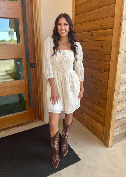 Picturing Your Dreams Textured Lace Long Sleeve Mini Dress