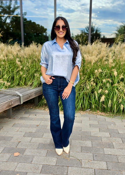 Shining Star Baby Blue Shimmer Collared Top