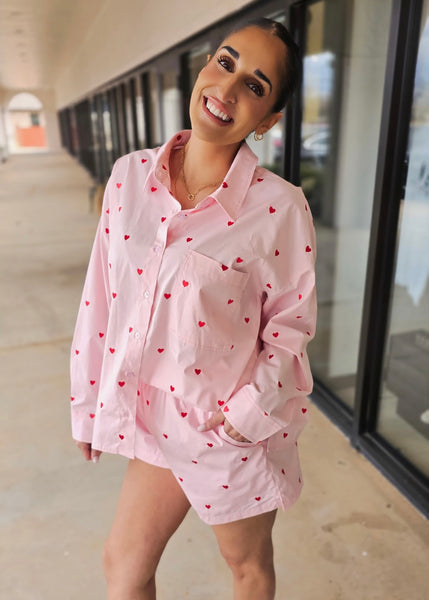 Lasting Love Pink Hearted Button Up Top