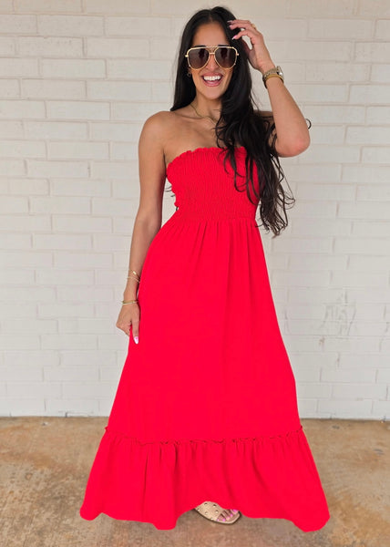 Relax And Enjoy Red Strapless Maxi Dress