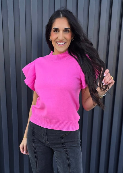 Sweet Shores Pink Ruffle Sleeve Sweater Top
