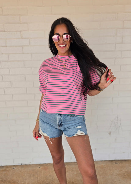 Loud & Clear Pink/Green Striped Pullover Tee