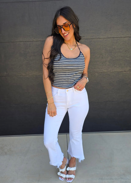 Daily Reminder Navy Striped Halter Top