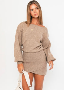 Chestnut Lane Tan Mini Sweater Dress