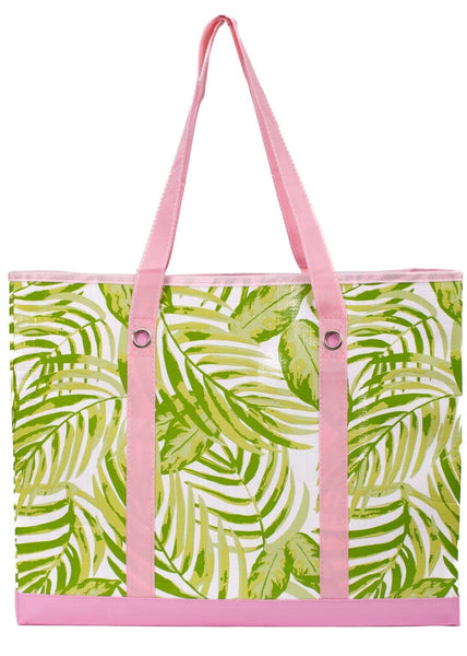 Tamarindo Palm Market Tote   Green/Pink   18.5x14x8.5