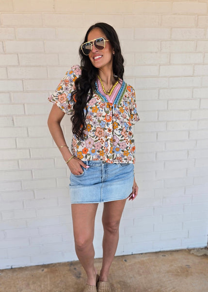 Vacation Time Crochet Floral Boho Top