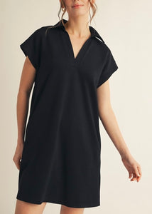 On The Go Black Collared Straight Dress