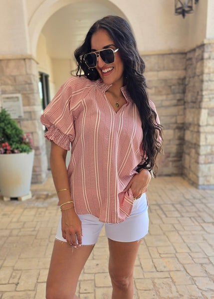 Keep On Hoping Red Gingham Top