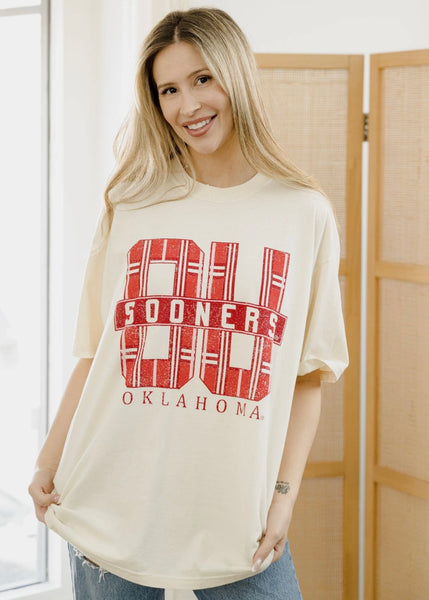 OU Sooners Preppy Plaid Ivory Tee