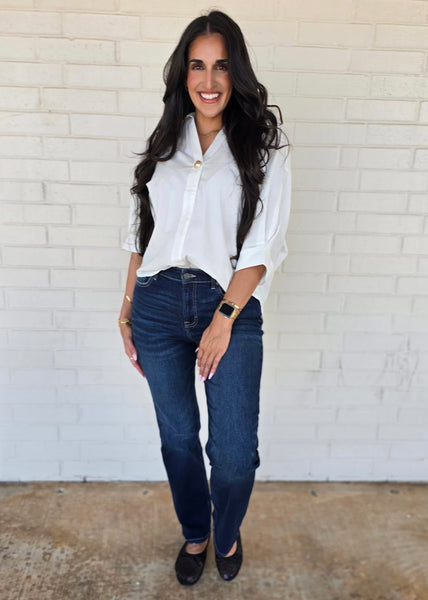 Just A Reaction White V-Neck Top