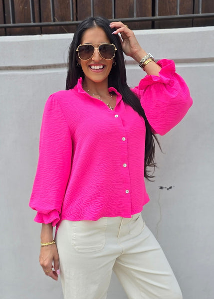 Ordinary Days Hot Pink Button Up Top