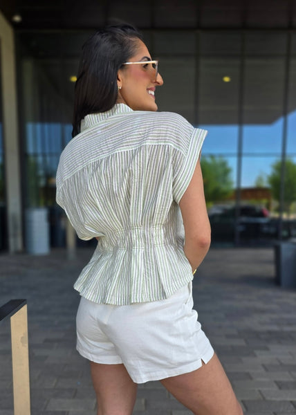 All In One Striped Button Up Top