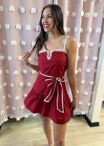 Turning Heads Crimson & White Mini Dress