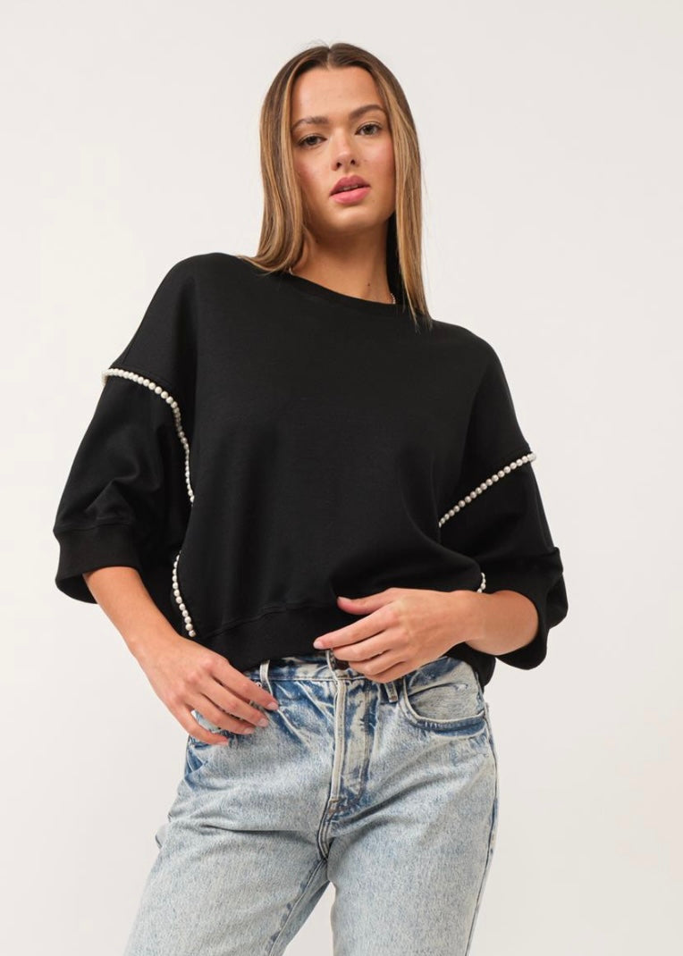 Whats Not To Like Pearl Detailed Black Sweatshirt