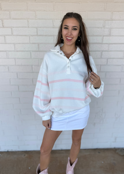 Pleasantly Pink & White Striped Pullover