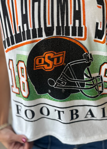 Oklahoma State University Rhinestoned Helmet Stadium Tee