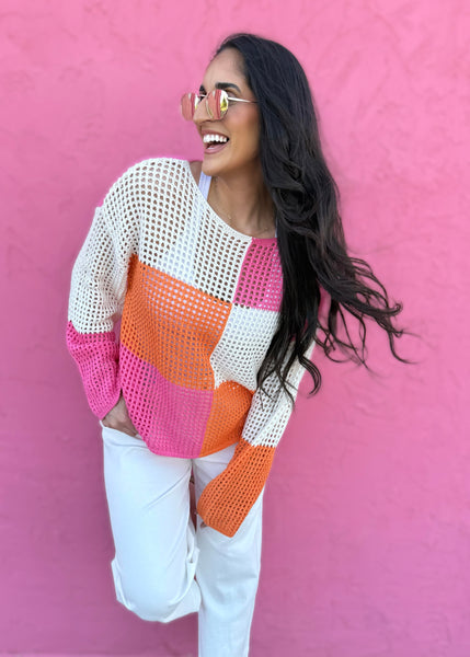 Wonderful Life Color Block Crochet Sweater