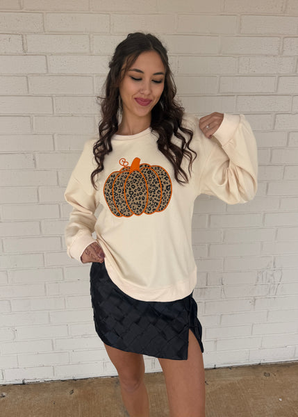 Falling Into Pumpkin Season Cream Long Sleeve Top