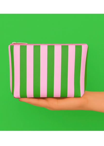 Pink & Green Striped Makeup Bag