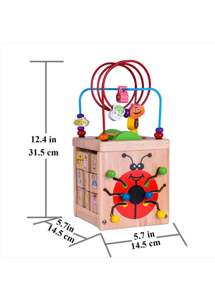 Wooden Activity Cube Classic Bead Maze Toy Educational Learn