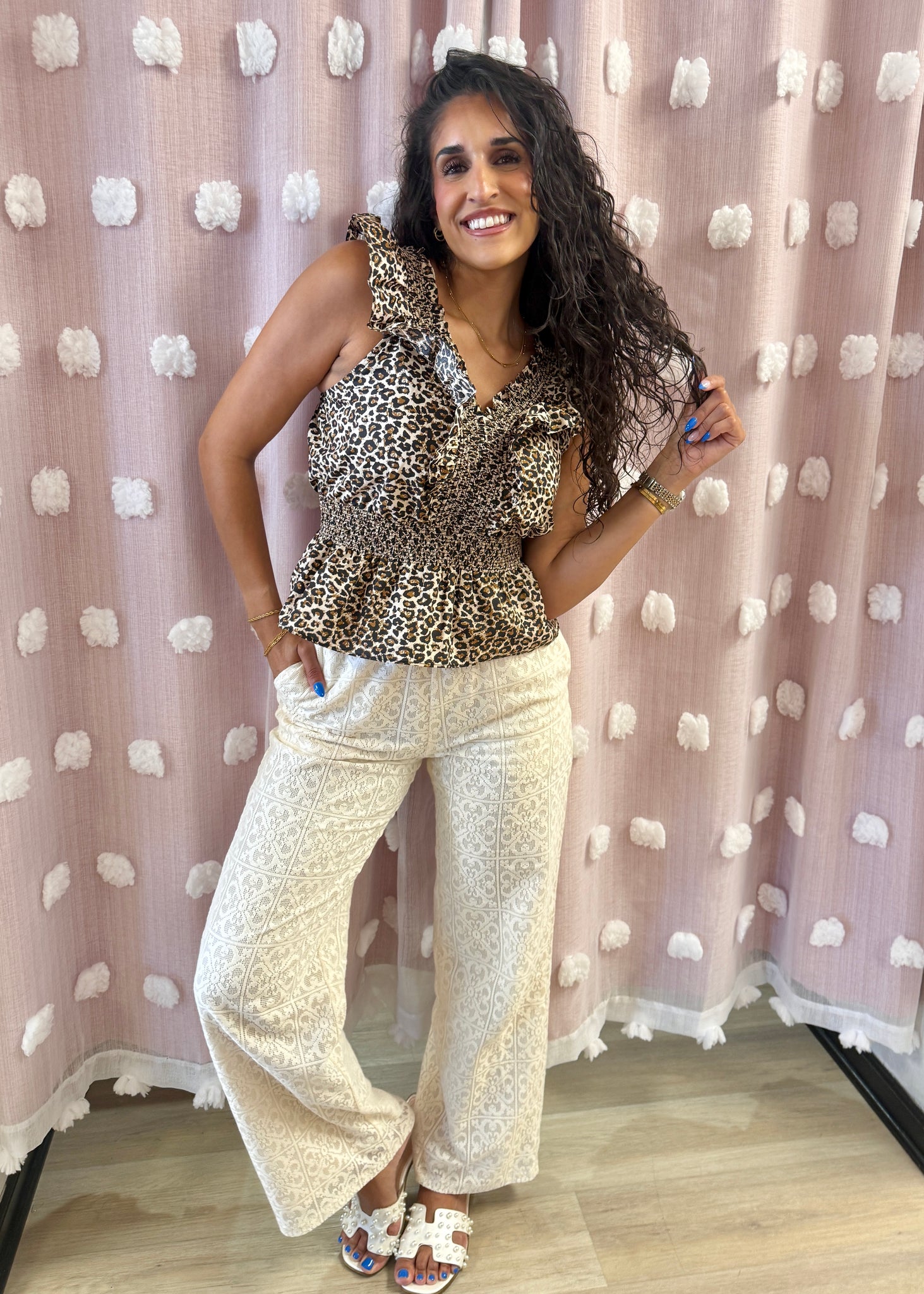 Check It Out Cream Crochet Lace Pants