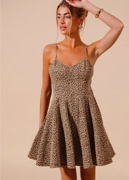 Think I'm In Love Leopard A Line Flare Mini Dress