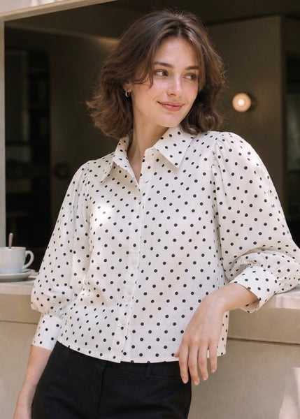 Perfectly Polkadot Top Bk/White Button Up Top