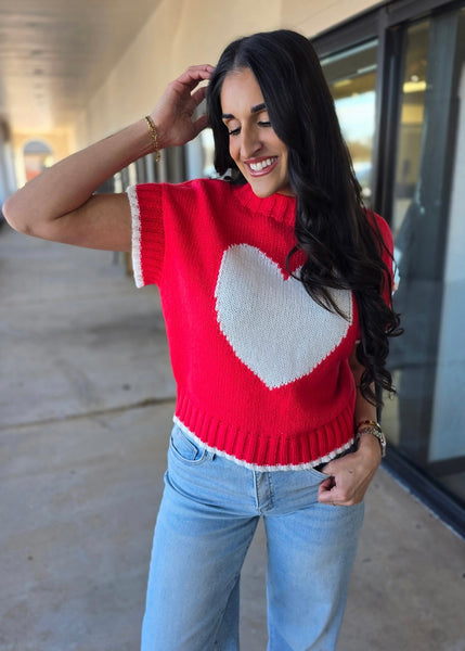 You Have My Heart Red Mock Neck Tip Sleeve Sweater