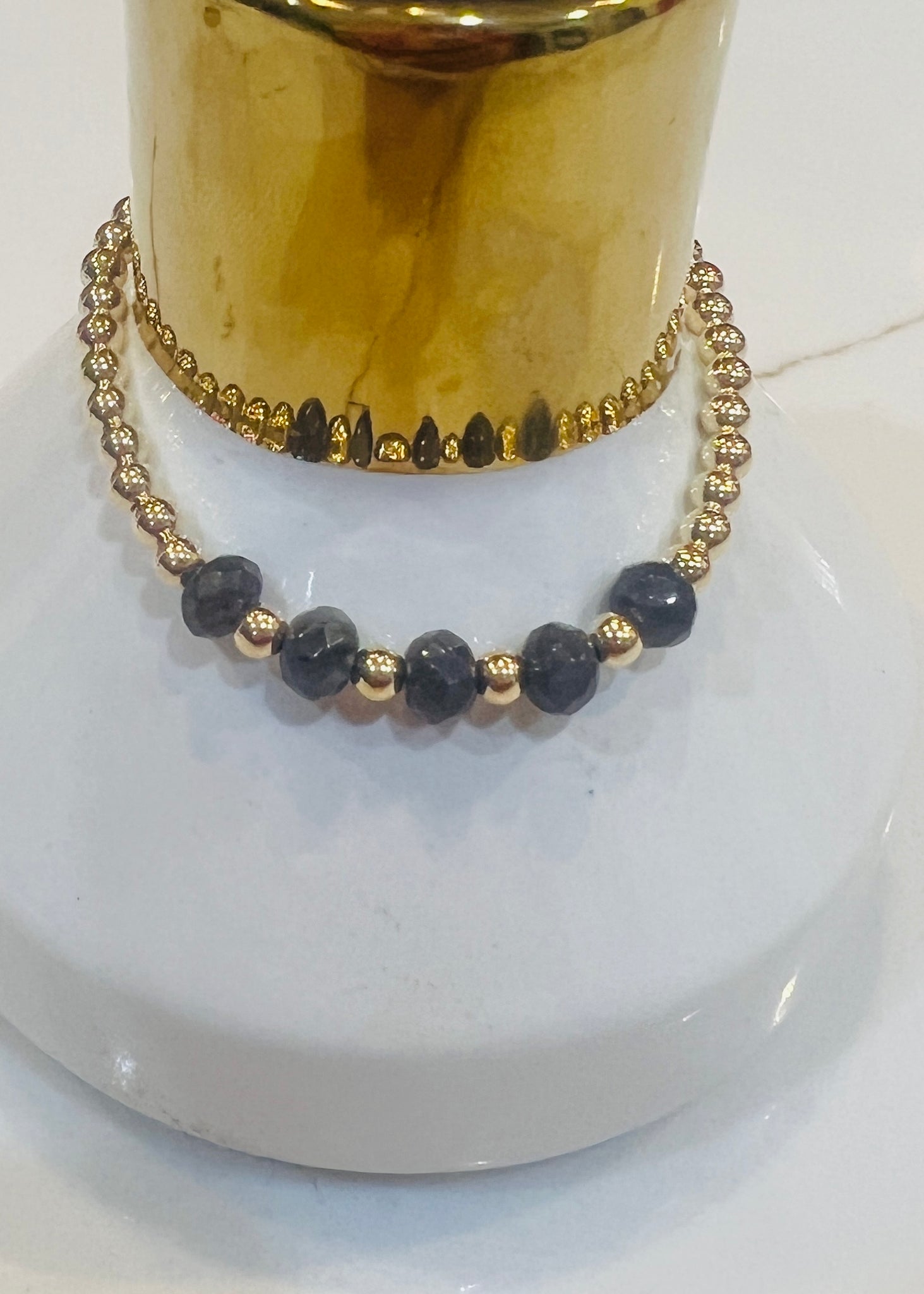 4 MM Charcoal & Gold Ball Bracelet